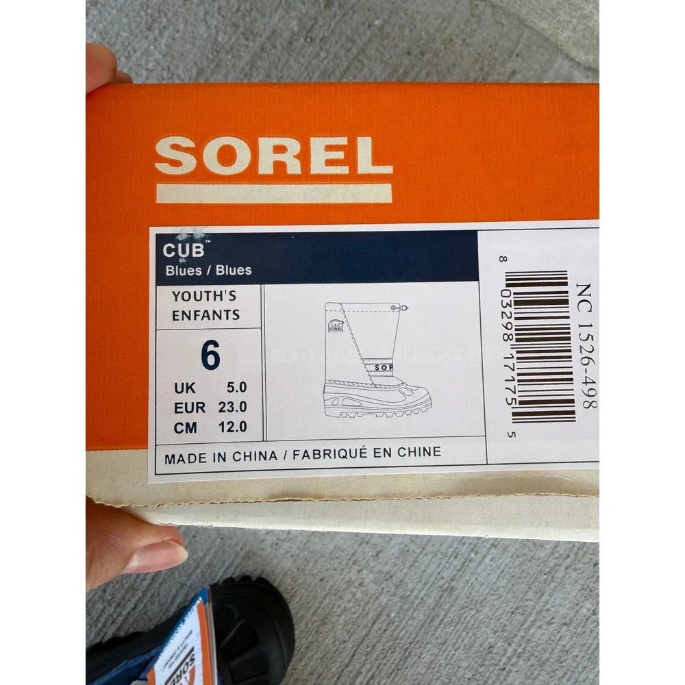 Sorel Cub Kids Winter Boots Blue Black Water Resistant Snow Boots Size 6 Youth